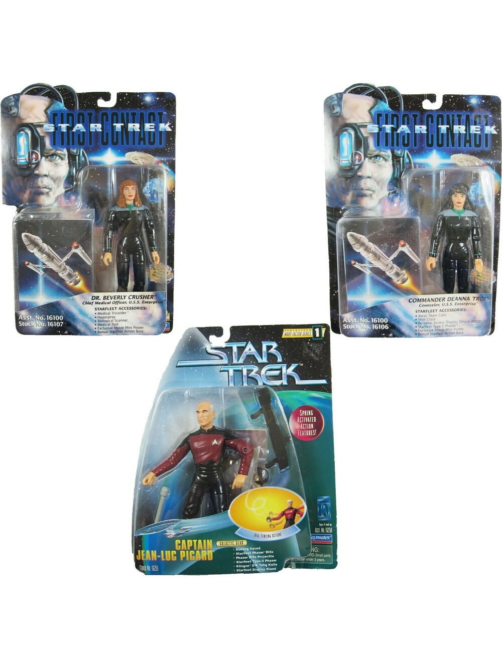 Star Trek Captain Picard, Dr. Beverly Crusher & Deanna Troi Action Figures NEW